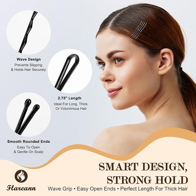 Bobby Pins Set Brown/Black – Mixed Color Kit with Bobby Pins, Snap Clips & Spiral Pin, for Women & Girls, Ideal for Updos, Buns, Parties & Weddings