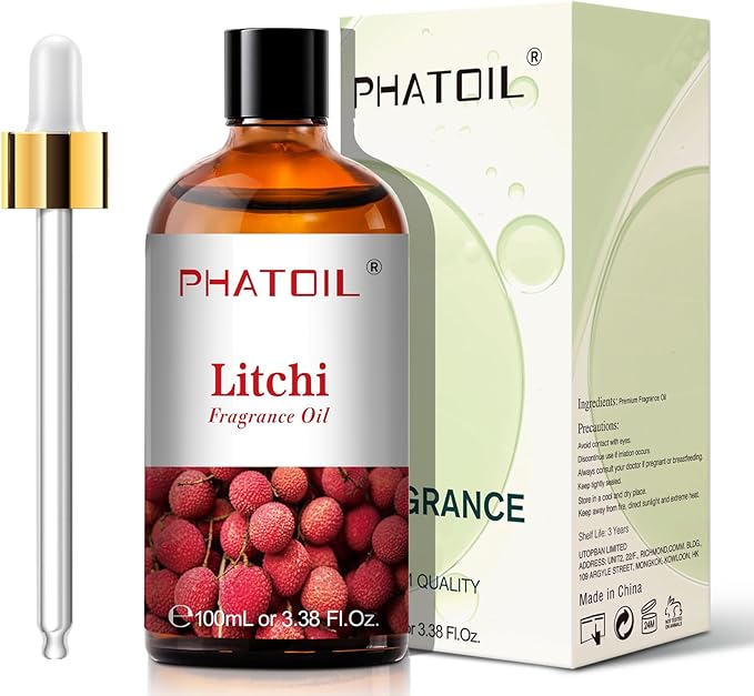 PHATOIL 3.38FL.OZ Litchi Fragrance Oils for Aromatherapy, Essential Oils for Diffusers for Home, Perfect for Diffuser, Yoga, Skin Care, DIY Candle and Soap Making - 100ml