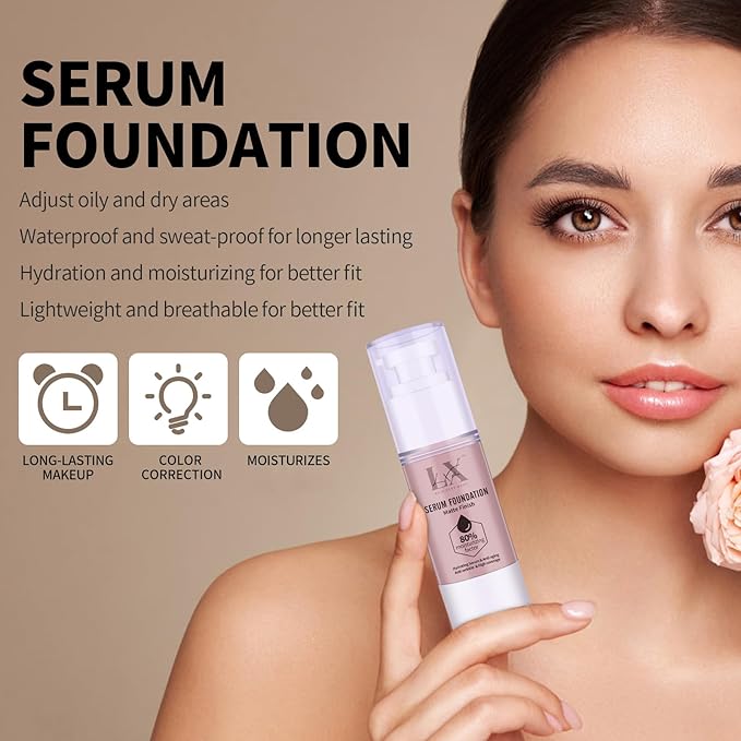 Moisturizing Foundation with 1% Hyaluronic acid, Deep Hydration & High Coverage Serum Foundation for A Smooth & Satin Finish, 301 Medium
