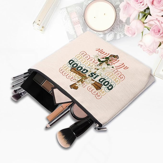 Pink Bible Makeup Bag for Women, Inspirational Christian Gifts for Women, Church Prayer Bible Supplies, Cute Aesthetic Pink God is Good Cosmetic Bag Pouch