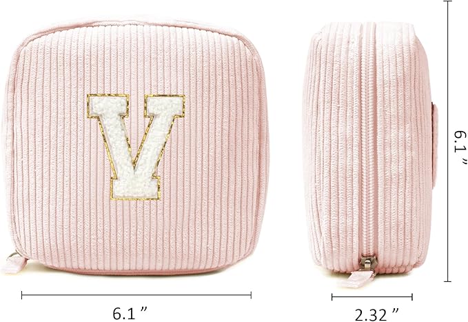 LETGO Birthday Gifts for Women Small Personalized Initial Monogram Makeup Bag,Preppy Corduroy Makeup Bags Travel Toiletry Bag Cute Pouch Purse for Her Mom Girlfriend Wife Sister Teacher Bridesmaid