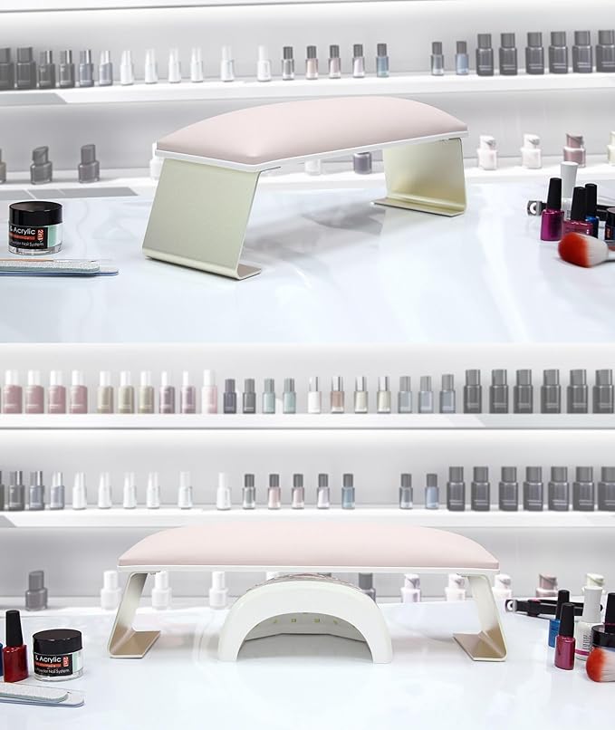 Erasable Arm Rest for Nails Tech, Luxury Nail Arm Rest Pink Manicure Hand Rest for Nails Tech with Non-Slip Aluminum Alloy Legs, Cleanable Technology Leather