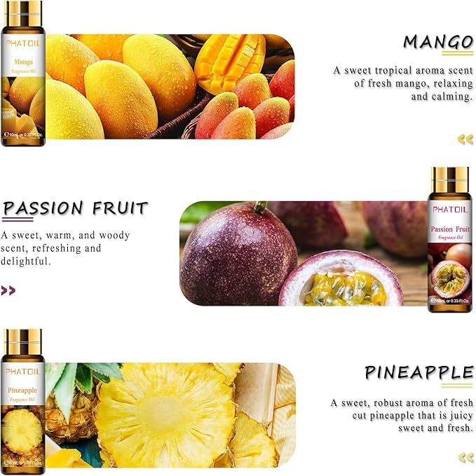 PHATOIL 9PCS Fruity Essential Oils Gift Set, 10ml/0.33fl.oz Fragrance Oils for Soap, DIY Candle, Bath Bombs Making, Fruit Scented Oils for Diffusers for Home