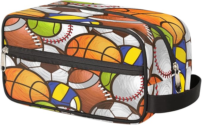 Sport Baseball Portable Travel Toiletry Bag, Volleyball Soccer Ball Cosmetic Organizer Makeup Bag Shower Shaving Bag for Men Women