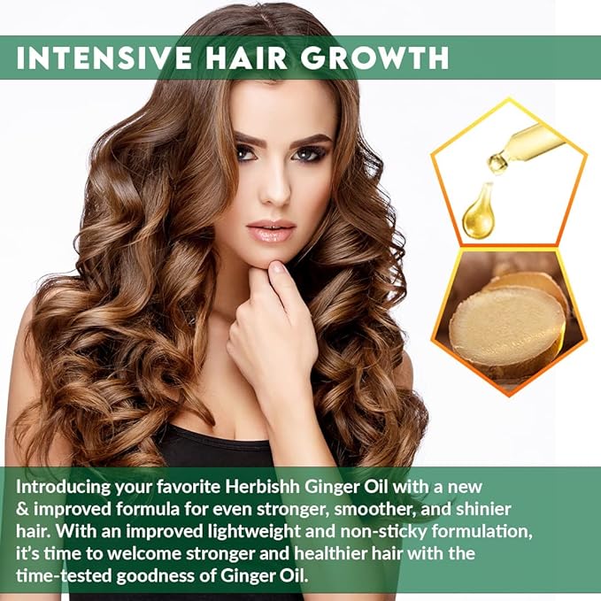 Herbishh Ginger Essential Oil for Hair Growth 30ml - Pack of 3, Non-Sticky Serum for Thicker, Strong and Glossier Hair With Dropper