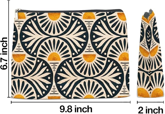 Boho Cosmetic Bag Sunset Leaf Aesthetic Zipper Makeup Pouch Small Makeup Bag (1Pcs)