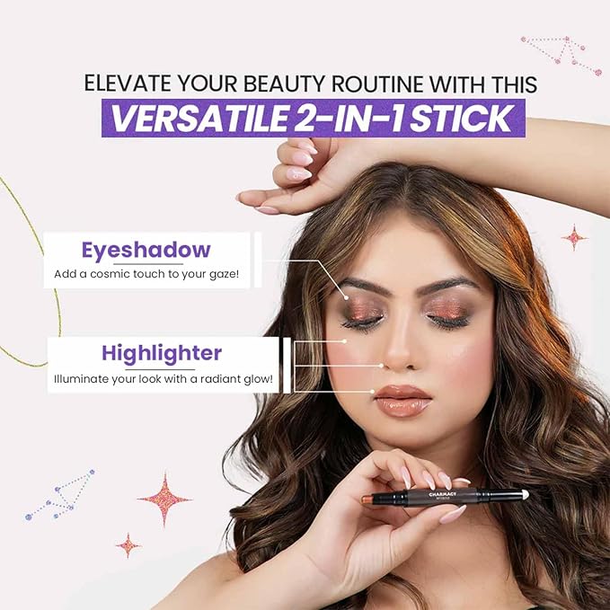 CHARMACY Multichrome 2 in 1 Cream Eyeshadow Stick, Waterproof Eye Brightener Highlighter Stick Makeup, High Pigmented, Smudge-Proof, Vegan & Cruelty-Free (#902)
