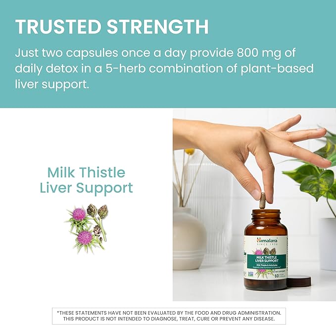 Himalaya Milk Thistle Liver Support - with Chicory, Andrographis, Dandelion, and Silymarin for Liver Cleanse, Detox and Function - Vegan, Non-GMO, Gluten Free, 350 mg, 60 Capsules
