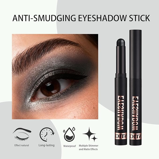 Matte Cream Eyeshadow Stick, Waterproof Eye Shadow Stick, Long-Lasting and Blendable High Pigmented Single Eyeliner Makeup for Women, 24 Black