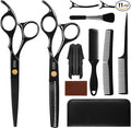 11-Piece Hair Cutting Scissors Kit - Professional Set with Thinning Scissors, Comb, Cape, Clips, Brush, Leather Bag for Barber, Salon, Home