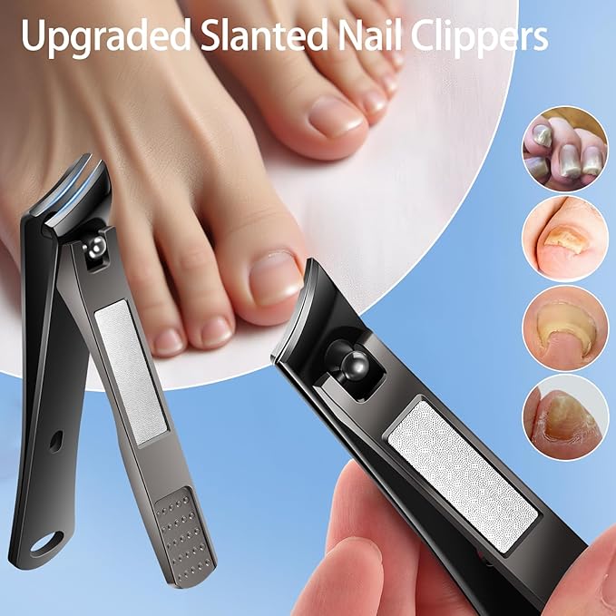 Toenail Clippers for Seniors Ingrown Thick Nails,Heavy Duty Super Sharp Podiatrist Wide Jaw Nail Clippers Set for Men Women,Large Nail Cutter Long Handle with Slanted Curved Blade,6PCS