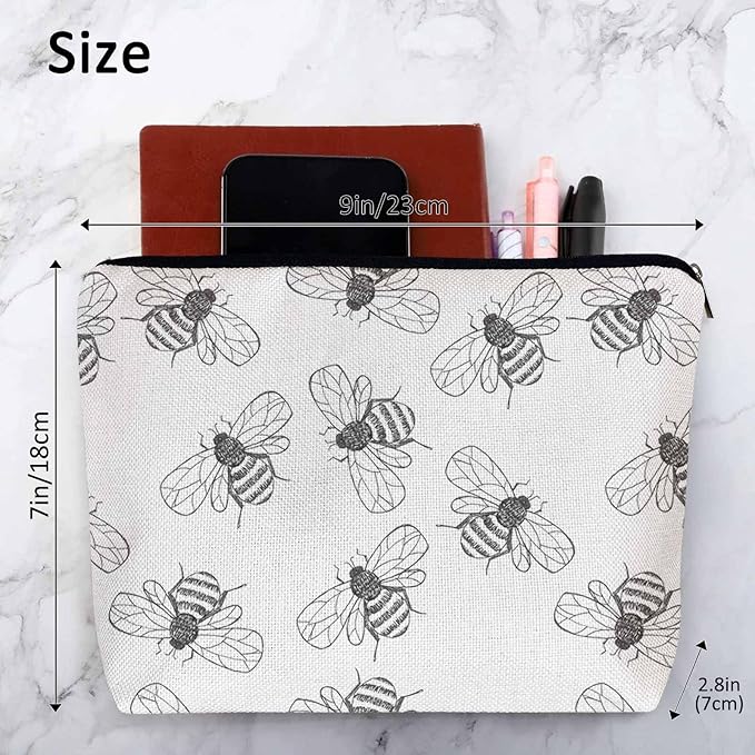 Bumblebee Makeup Bag For Women, Adorable Cosmetic Bag Makeup Bags, Gray Animal Bee Bumblebees Zipper Bag Travel Bags Toiletry Organizers Pouch Bags Washing Bags For Gym Bathroom