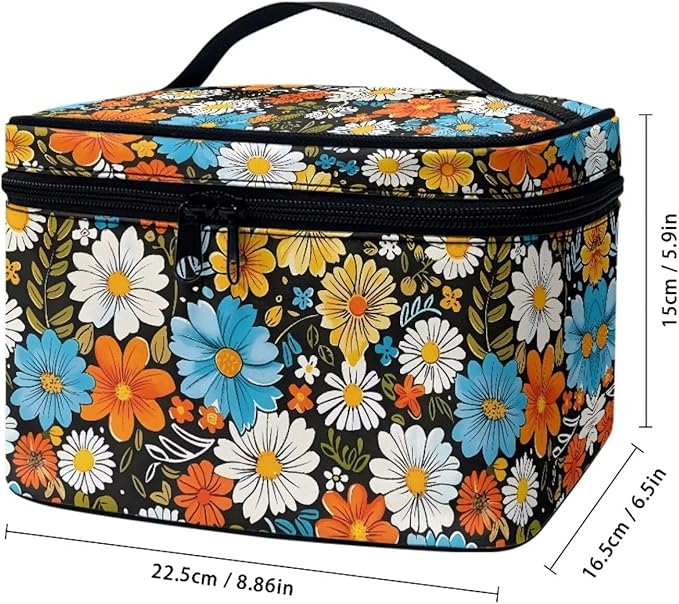 JoyLamoria Floral Blossoms Makeup Case Portable Cosmetic Bag Toiletry Containers for Women
