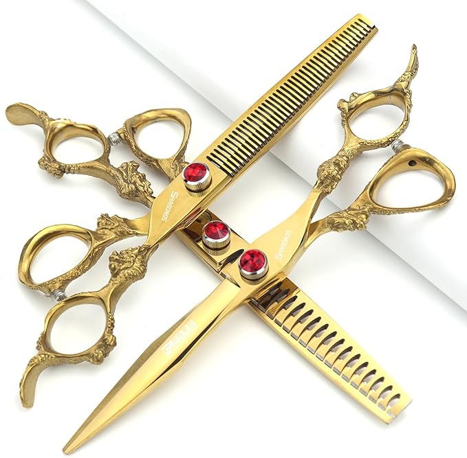 5.5/6 /7 Inch Purple Dragon Knight Professional Japanese Hair Scissors Barber Scissors Set (7 inch 3pc-B)