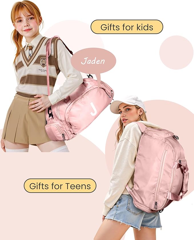10 11 12 13 14 15 16 Year Old Girl Birthday Gift, Initial Gym Bags with Shoe Compartment, Dance Bag for Girls, Monogram Kid Overnight Bags, Teen Girl Gifts Trendy Stuff (Letter C)