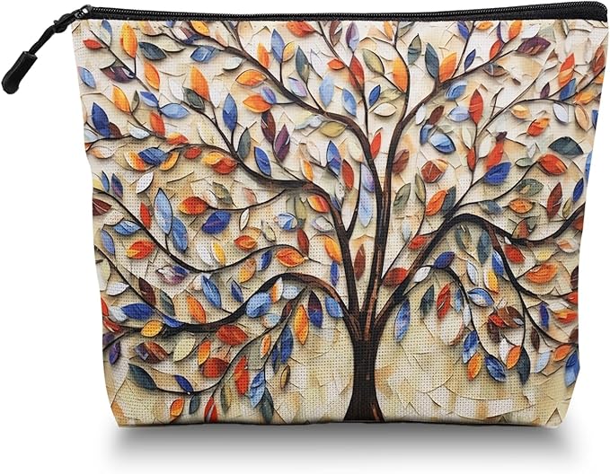 Cosmetic Bags Travel Makeup Toilet Case Waterproof Pouch for Women Girls 6.7X9.45inches - Another Version of Colorful Leaf - Tree Artwork