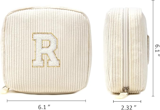 LETGO Birthday Gifts for Women Small Personalized Initial Monogram Makeup Bag,Preppy Corduroy Makeup Bags Travel Toiletry Bag Cute Pouch Purse for Her Mom Girlfriend Wife Sister Teacher Bridesmaid