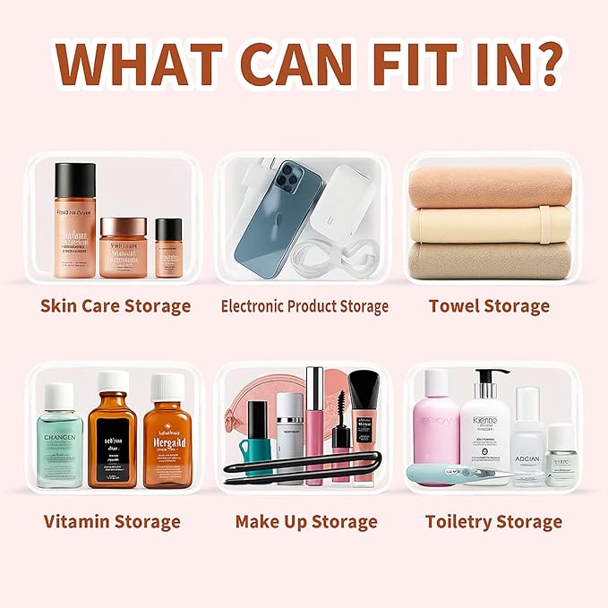 16 Packs Clear Makeup Bag - Waterproof Cosmetic Bag, Portable Travel Makeup Bag with Zipper for Men and Women (White)
