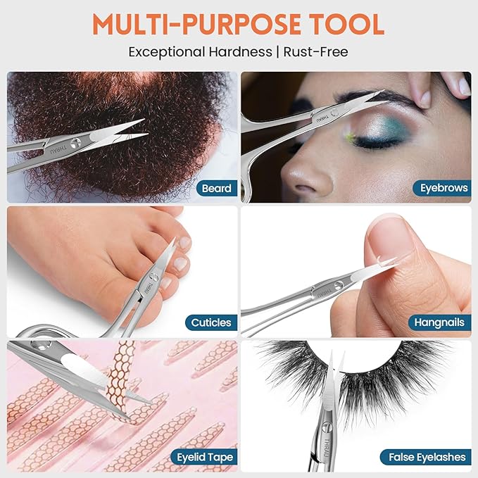THRAU Left-Handed Cuticle Scissors – Surgical Grade Stainless Steel with Sharp Curved Tip for Cuticles, Nails, Eyebrows, Eyelashes, Nose Hair & Beard – Ideal for Manicure & Precise Grooming