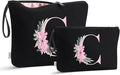 Vavabox A-Z Personalized Makeup Bag, Birthday Gifts for Women Mom, Gifts for Best Friend, Bride Bridesmaid Cosmetic bag (C, 04-Black Set)