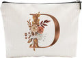A-Z Boho Personalized Cosmetic Bag-Floral Cotton Letter Makeup Bag With Zipper-Artistic Cosmetic Bag For Travel-Bride,Birthday Gift For Women Daughter Friends-Women Makeup Organizer-A04