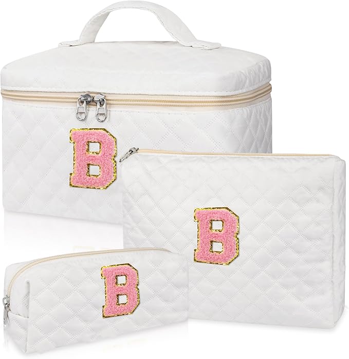 Initial Makeup Bag, Personalized Monogram Cosmetic Bag Set, Large Make up Bags | Travel Toiletry Bag | Makeup Bag for Girls Teen Girl Friend Sister Wife Girlfriend Gifts Daughter (Letter B)