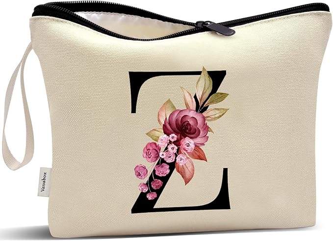 Vavabox A-Z Personalized Makeup Bag, Birthday Gifts for Women Mom, Gifts for Best Friend, Bride Bridesmaid Cosmetic bag (Z, Yellow)