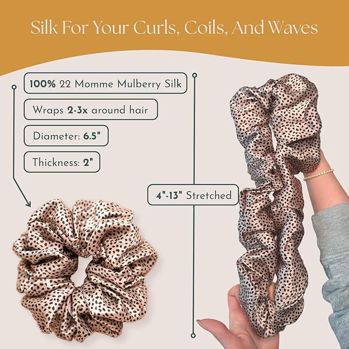 Silk Scrunchies for Ponytail Holders – Oversized Silk Scrunchies – Extra Large No Damage Hair Ties for Curly, Thick, and Thin - Hair Accessories for Women – Leopard/Cheetah Print, XL By Curlfriend