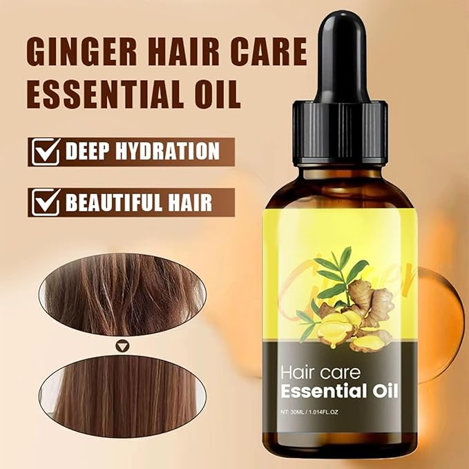 Ginger Essential Oil with Natural Ginger Extract,Hair Essence Oil for Frizzy & Dry, Hydration and Nutrition, Hair Styling serum for Damaged Hair & Split Ends 1.06 oz