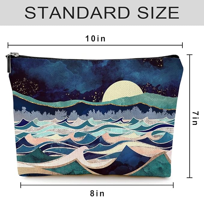 Cute Makeup Bag for Purse Canvas Waterproof Funny Cosmetic Bags for Women Zipper Travel Toiletry Pouch-Mountain Makeup Bags-Blue