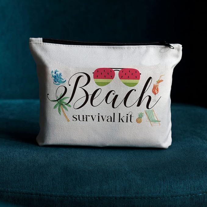 JIUWEIHU Beach Bags, Sunscreen Bag, Beach Kit, Waterproof Cosmetic Case, Blue Cotton Makeup Bag, Travel Accessory, Unisex-Adult