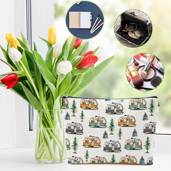 Camping Gifts for Women Camping Makeup Bag Camper Cosmetic Bag for Women Girls Camper Lovers Best Friend Daughter Travel Organizer Zipper Pouch Graduation Birthday Friendship Gifts