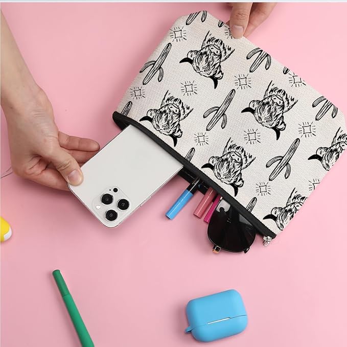 Western Makeup Bag Western Gifts for Women Western Stuff Highland Cow Gifts Cowgirl Gifts Retro Cosmetic Bag Zipper Pouch for Mothers Day Graduation Birthday