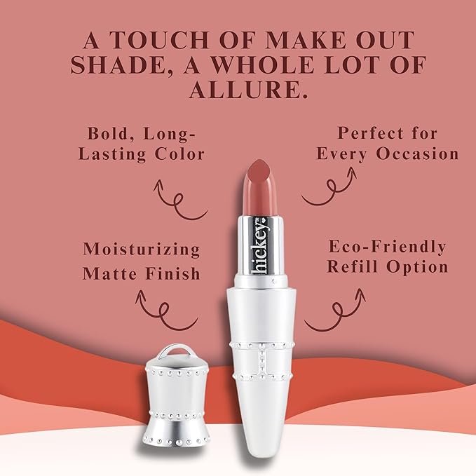 Hickey Lipstick Make Out Mauve Shades Refillable - Long Lasting Lipstick for Women, Hydrating & Moisturizing Shade, Lip Color for Women, Gluten-Free & Vegan with Highly Pigmented – 1.6 Ounces