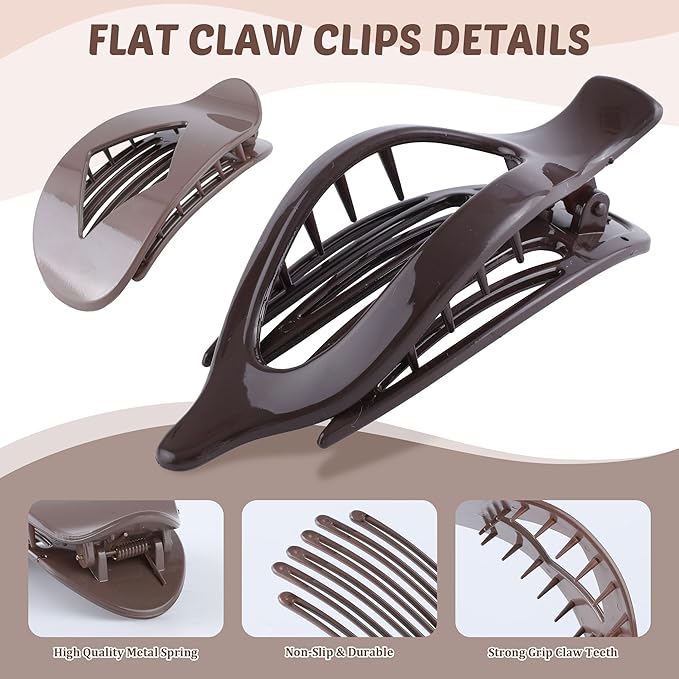 Lourny Flat Hair Clips for Women, 6PCS Flat Claw Clips for Thin Hair Lightweight Non-Slip Claw Clips for Women