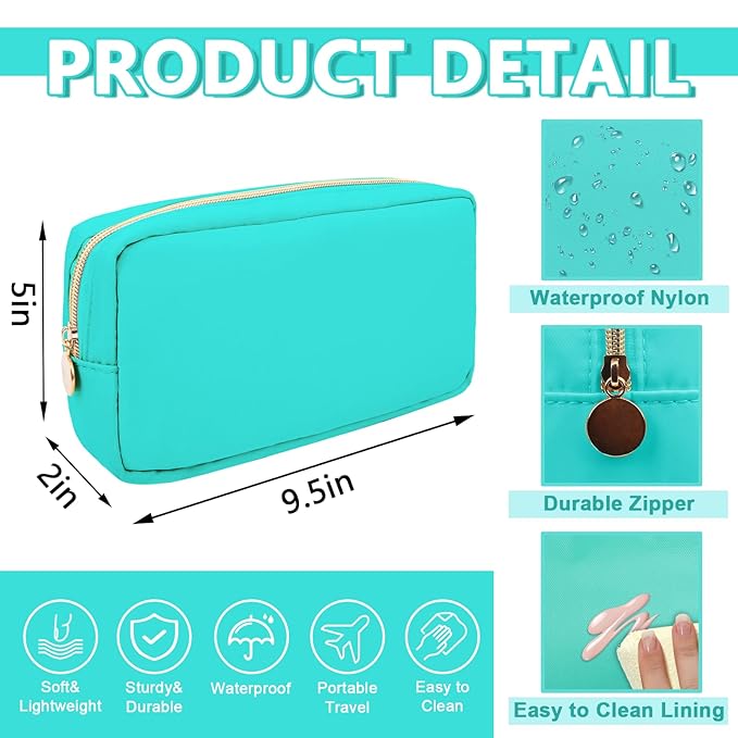 Small Makeup Pouch for Purse, Nylon Travel Toiletry Storage Pouch Cute Preppy Cosmetic Bag for Women Girls, Waterproof Makeup Organizer Skincare Bag Purse with Zipper (Small-Cotton Candy)