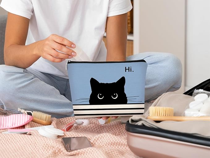 Cute Makeup Bag, Black Cat Cosmetic Pouch, Cat Gifts for Women, Camel-1