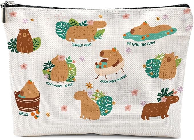 Capybara Gifts, Cute Makeup Bag, Capybara Stuff Cosmetic Bag Travel Pouch, Friendship Graduation Birthday Animal Lovers Gifts for Women Girls Daughter Friend Sisters