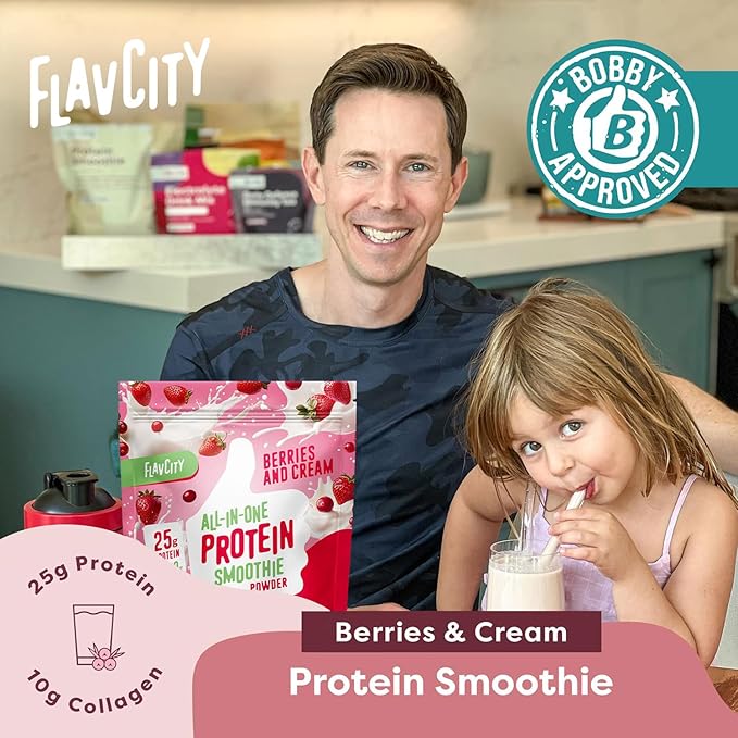 FlavCity Grass Fed Whey Protein Powder - Berries & Cream - 25g Protein & 10g Collagen - Made with Organic Strawberries & Coconut Milk - Gluten Free & No Added Sugars (20 Servings)