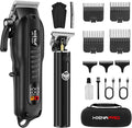 HIENA PRO Professional Hair Clippers Set for Men Cordless Hair Cutting Kit Barber Kit Rechargeable Clippers and Trimmers Set Clipper Set for Barbers with LED Display, Gifts for Men, (Black)