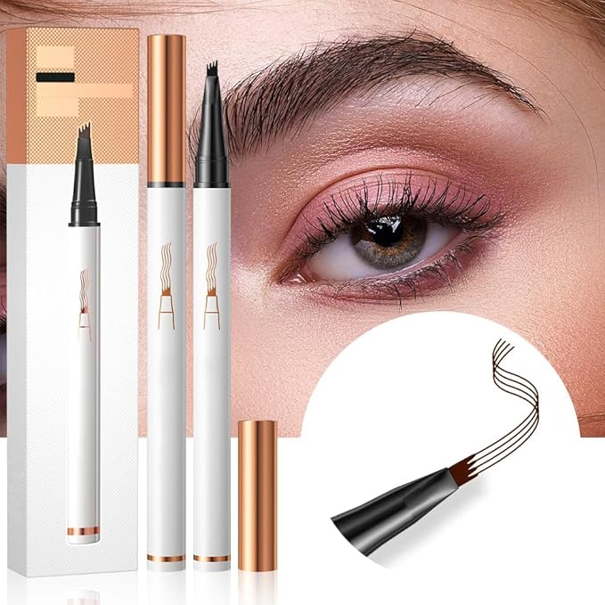 Magic Eyebrow Pencil 4-Tip Microblading Eyebrow Pen Natural Makeup Fine Stroke, Stay on All Day (Brown)