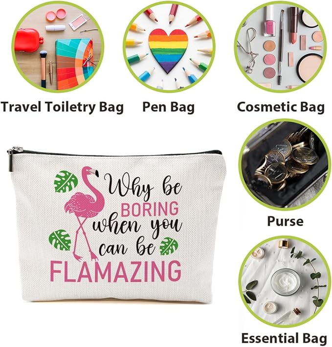 Flamingo Makeup Bag - Animal Lover's Summer Cosmetic Bag, Funny Toiletry Bag for Graduation or Birthday Gifts