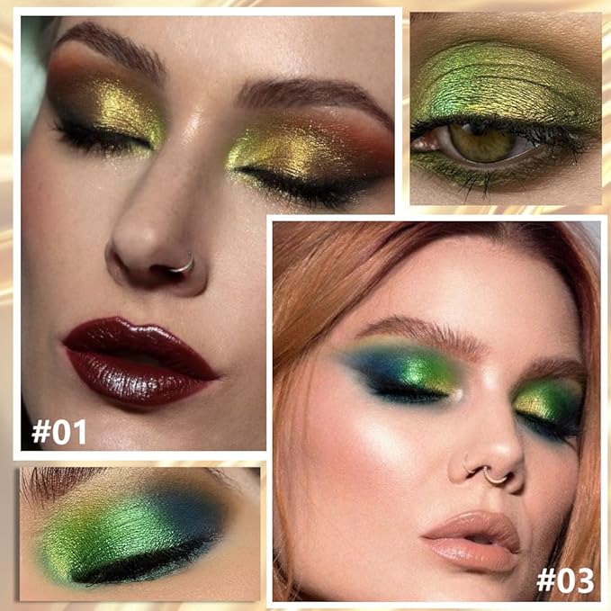 evpct 2Pcs Yellow Green Duochrome Chameleon Liquid Eyeshadow, Multichrome Metallic Glitter Liquid Eye Shadow Makeup for Women, Waterproof Color Shifting High Pigment Holographic Iridescent Eyeshadow