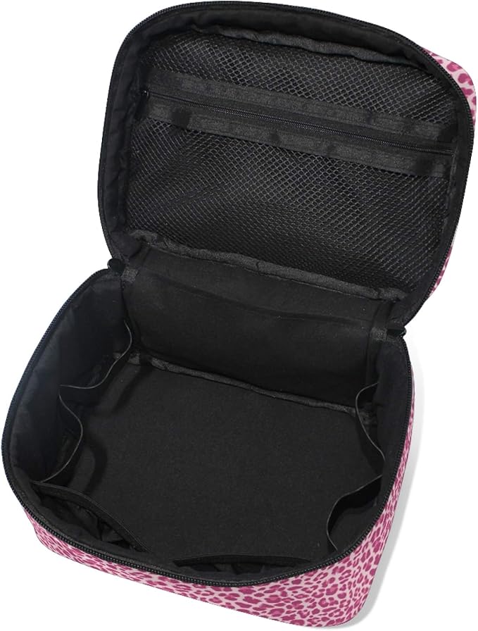 Makeup Bag, Pink Leopard Travel Makeup Organizer Bag Cosmetic Cases Toiletry Bags for Girl Women Ladies