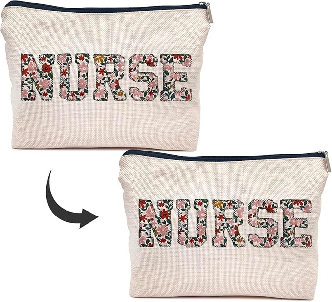 IWXYI Nurse Floral Makeup Bag - Zipper Pouch Travel Toiletry Bag For Women - Nurse Appreciation Gift