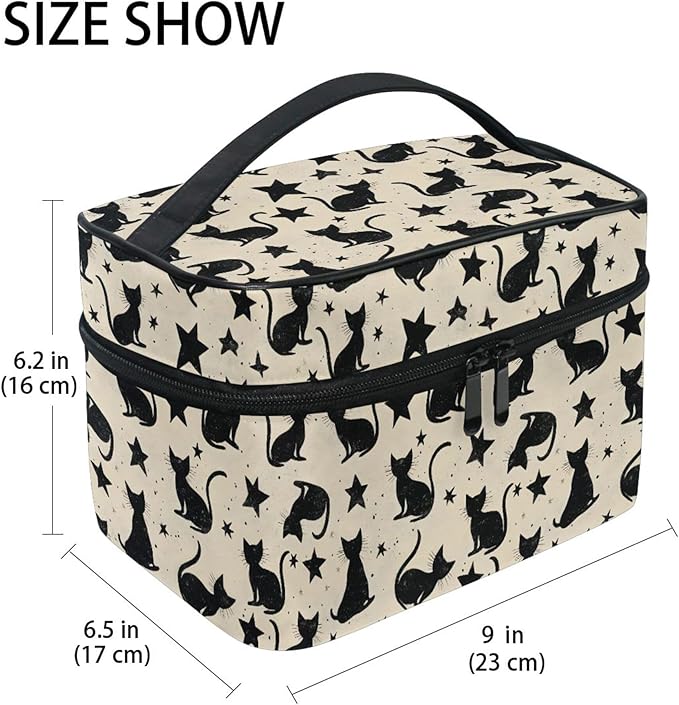 MNSRUU Makeup Bags, Black Cat Stars Makeup Organizer Bags Toiletry Bag Box Travel Cosmetic Bag Make Up Train Case for Women Teen Girl Ladies