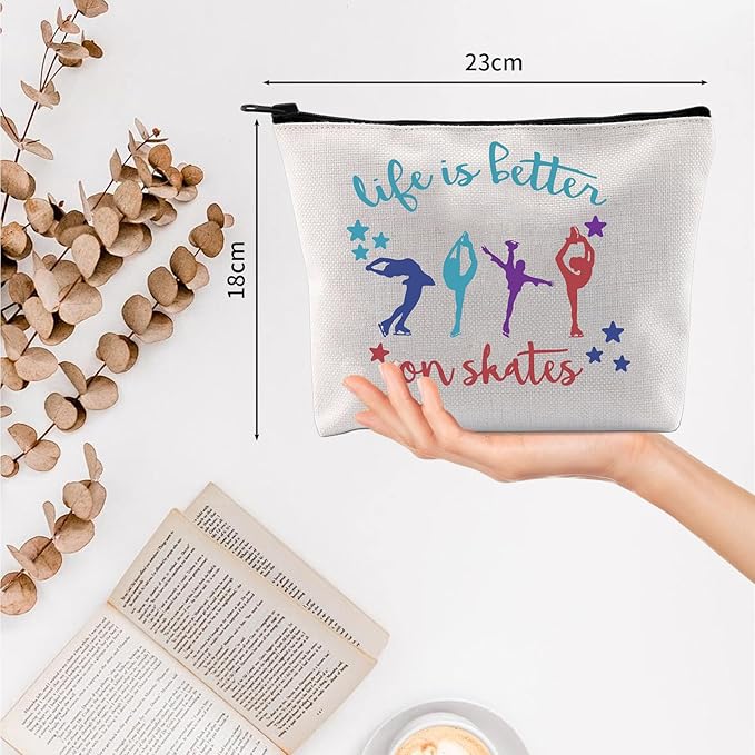 Ice Skate Cosmetic Bag Figure Skating Makeup Bag - Ideal Gift for Skate Lovers - Life Is Better On Skates Makeup Pouch Large Capacity Canvas Travel Bags