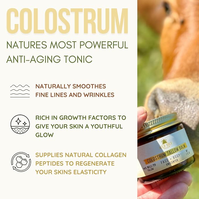 100% Grass Fed Tallow Balm with First Colostrum & Emu Oil - Handmade in USA Whipped Beef Tallow for Face and Body, Sensitive Skin Tallow Moisturizer made with True First Colostrum, (Lavender Mist)