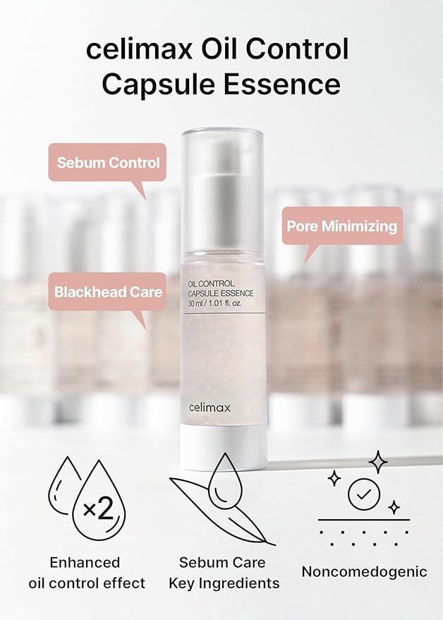 celimax Oil Control Capsule Essence | with Tea Tree Extract, For Sebum Reducing Serum, Mattifying, Hydrating, Moisturizing Mild Formula for Sensitive, 30ml