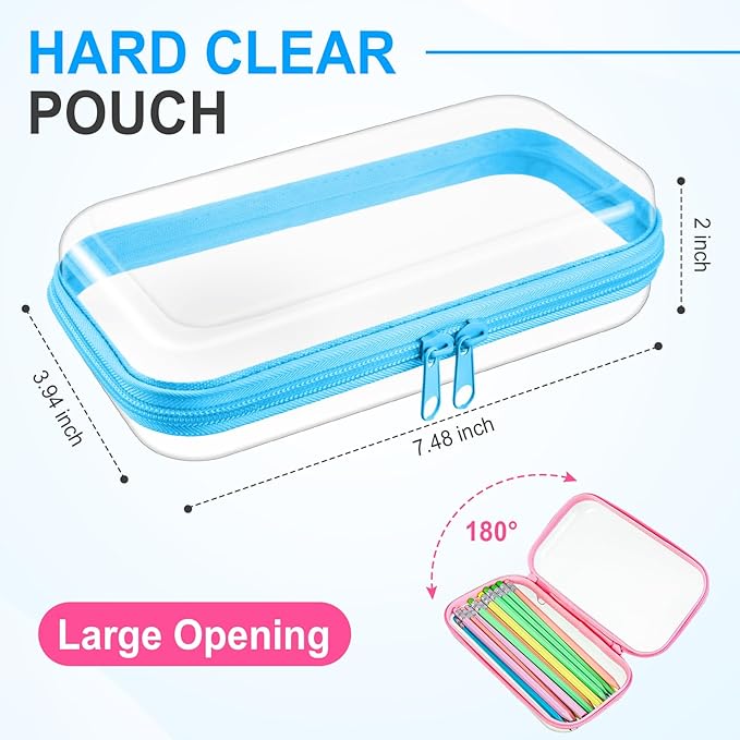 Sanwuta 6 Pcs Clear Hard Zipper Case Hard Plastic Zipper Pouches Makeup Bag Pencil Pouches Transparent Cases for Snacks Plastic Storage Organizer Box for Travel(Colorful,7.48 x 3.94 x 2 Inch)